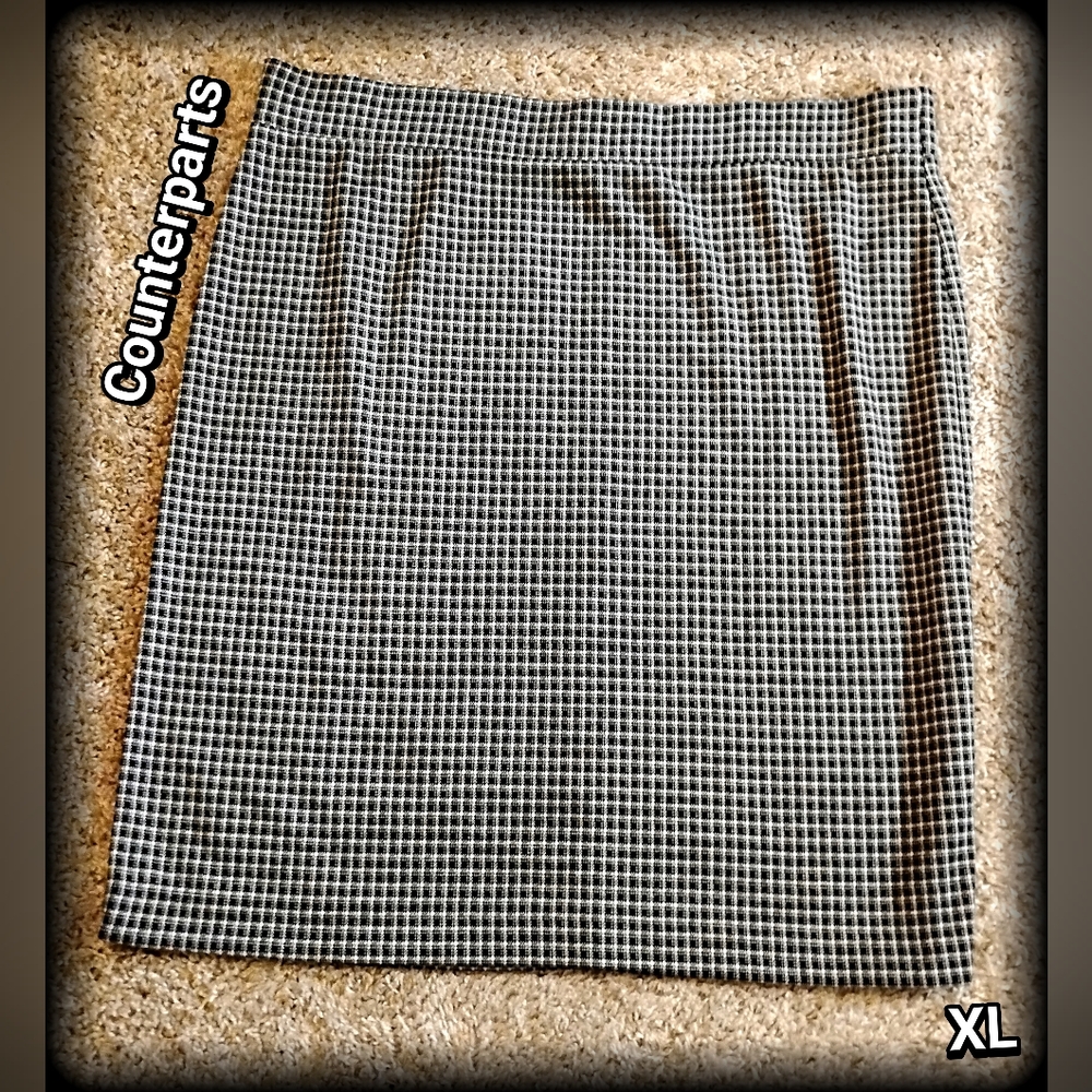 🦩Counterparts XL pullon stretchy Knee Length Skirt Black White Grey Plaid